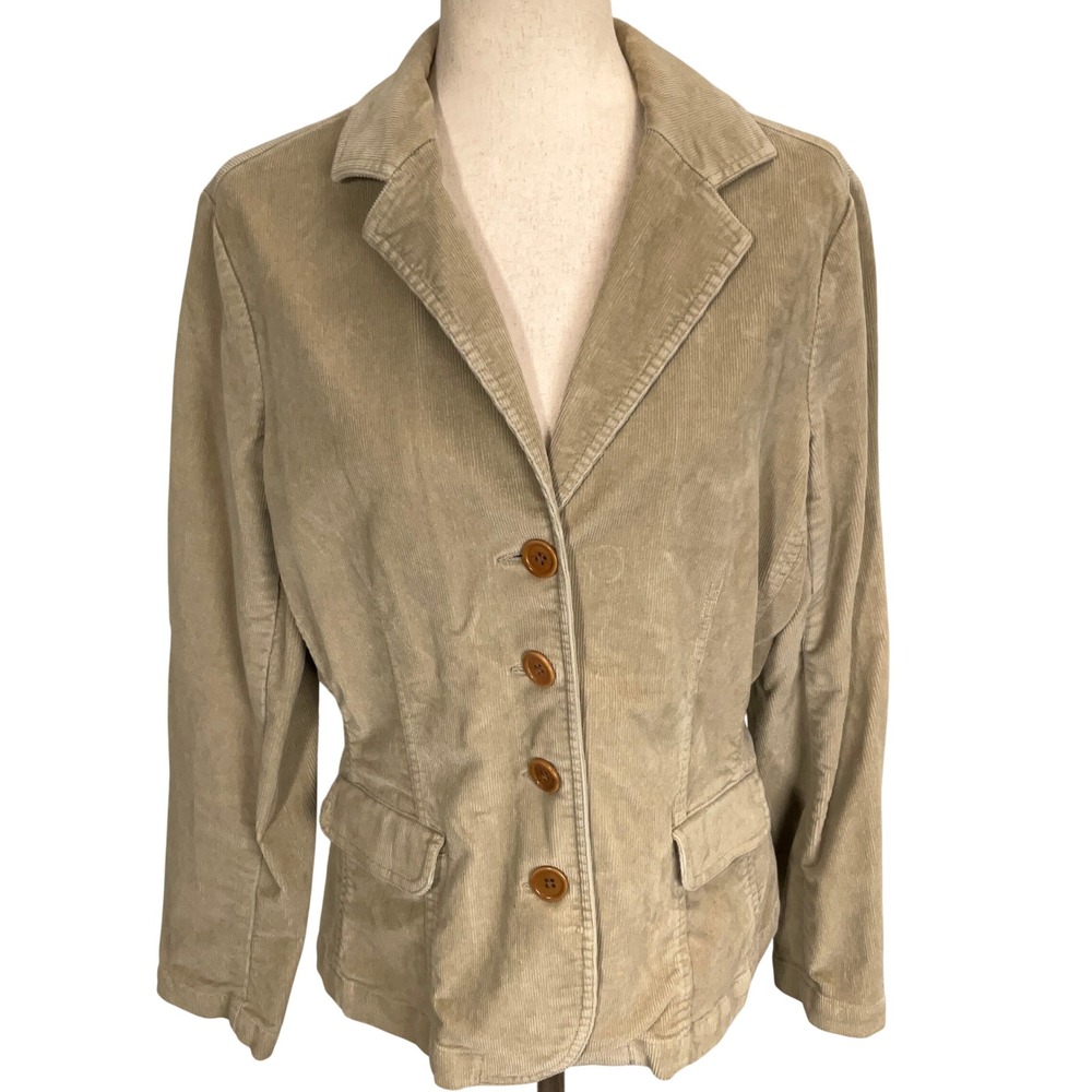 Eddie Bauer Corduroy Blazer Womens 10 Tan Flap Pockets Preppy Neutral Minimalist